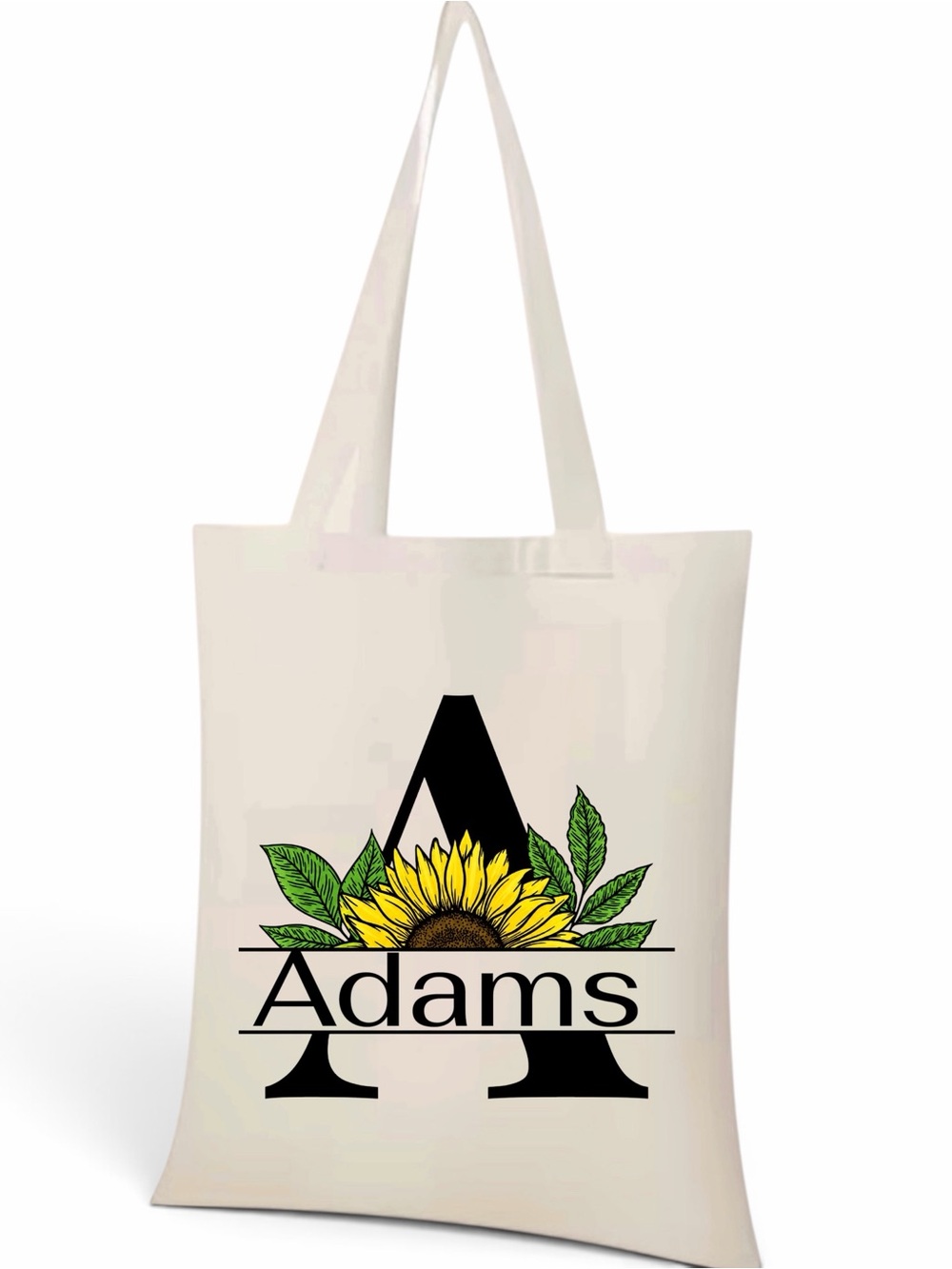 Personalized Sunflower Monogram Tote Bag - All Letters available in same design